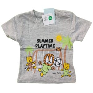 Kids Summer Playtime Printed Grey Cotton T-Shirt