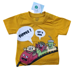 Baby Boys Funny Fast Food Print Cotton T-Shirt – Yellow