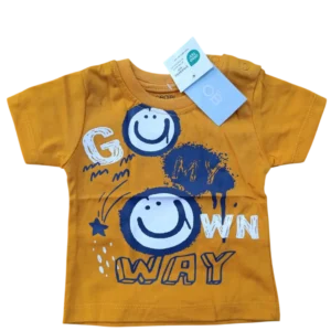 Baby Boys Mustard Smile Print Cotton T-Shirt]