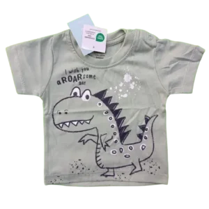Baby Boys Roarsome Dinosaur Print Cotton T-Shirt – Light Sage Green