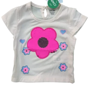 Baby Girls White Floral Sequin Cotton T-Shirt