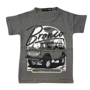 Boys’ Grey “Bronco” Graphic Cotton T-Shirt